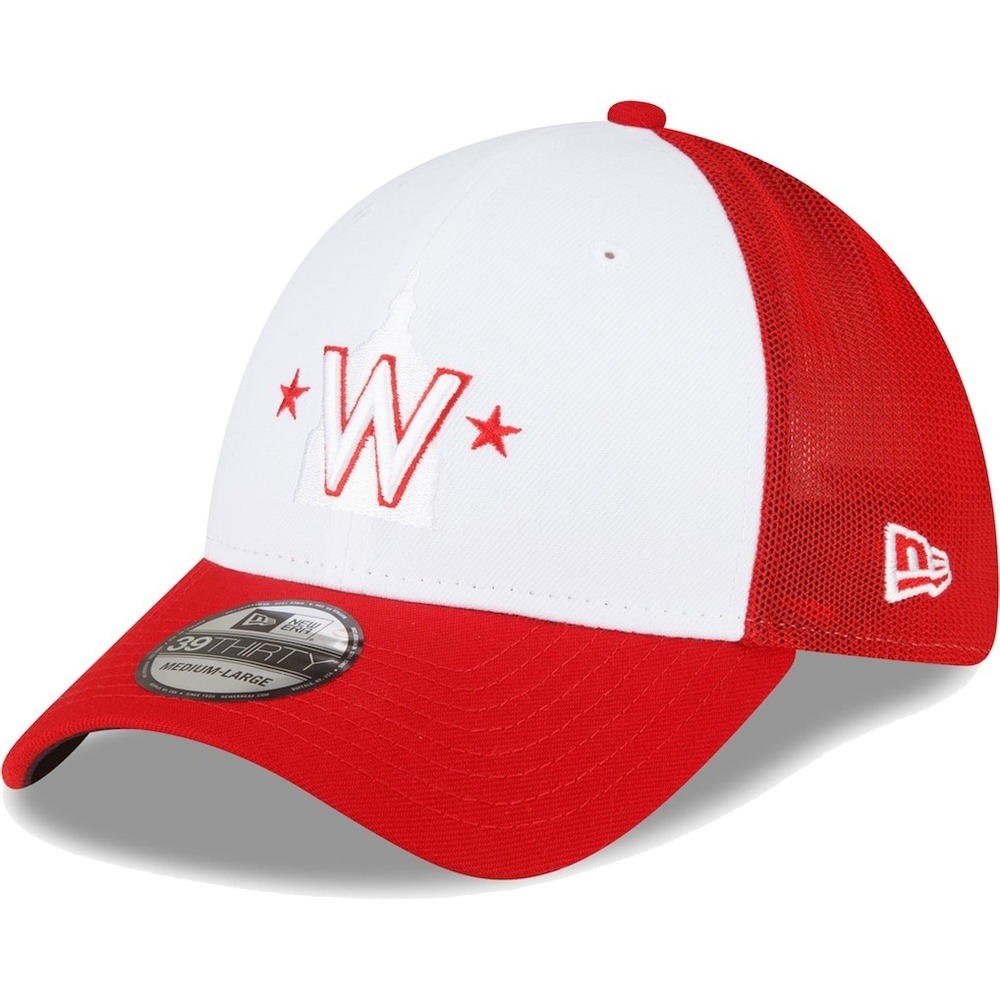 New Era Washington Nationals 39THIRTY Stretch Fit Mesh Trucker Hat Red White M/L